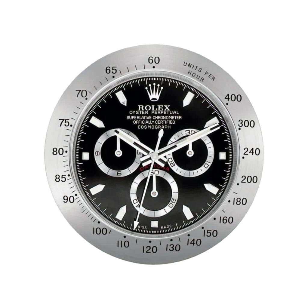 Rolex Daytona Style, Silver & Black | Wall Clock – Premium Rolex Wall Clock by Clocks Atelier - best price