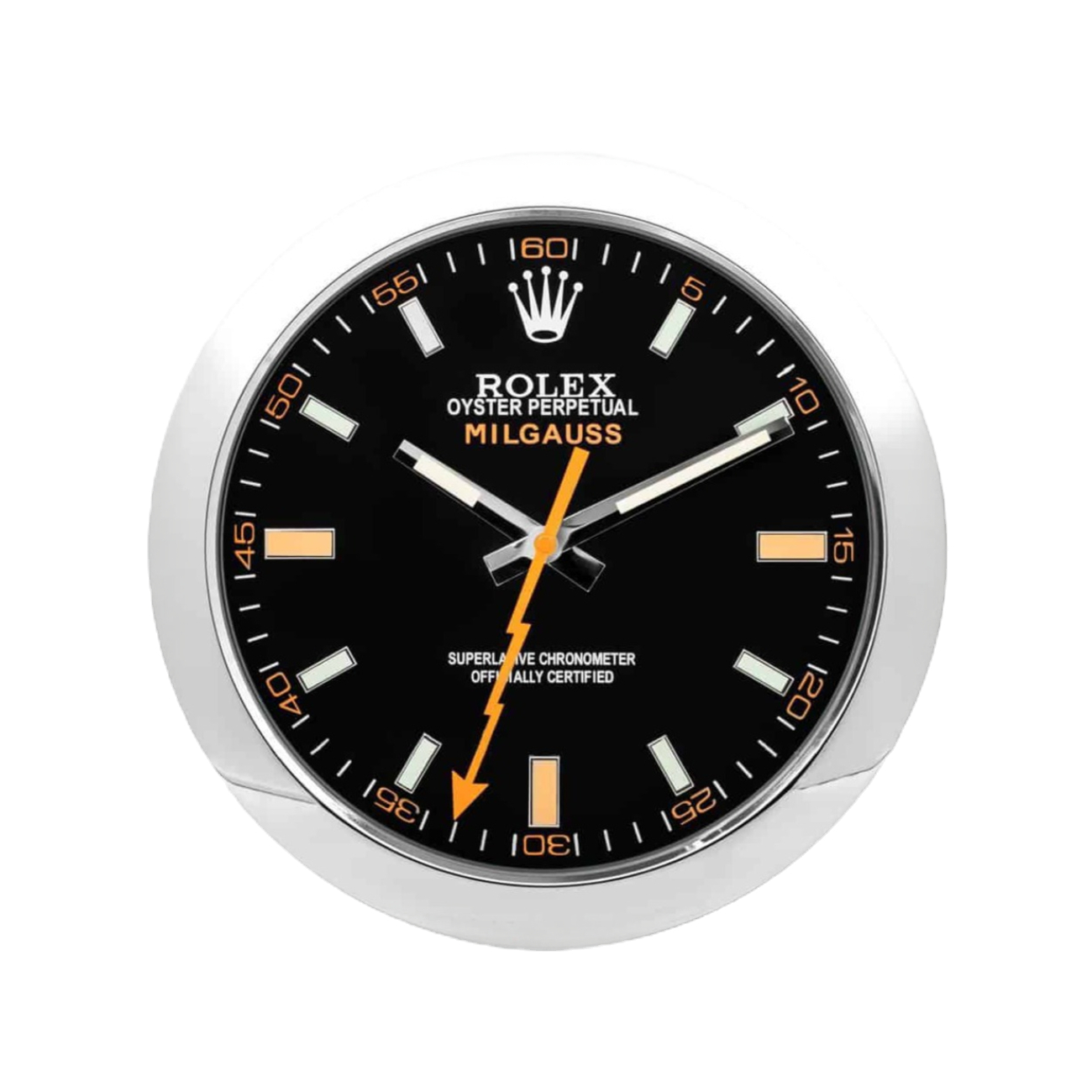 420e35_7fa00d3f79f445a38ddda1978187b86fmv2.jpg Milgauss, Silver & Black | Wall Clock - Image 1