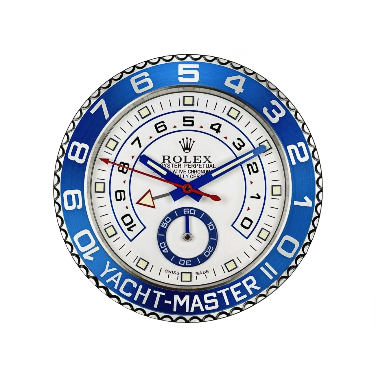 420e35_c68b65a3961a4bd88ad1b0c8adf307f8mv2.jpg Yacht Master II, Silver and Blue | Wall Clock - Image 1