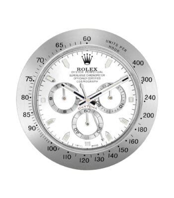 Rolex Daytona, Silver and White | Wall Clock – Premium Rolex Wall Clock by Clocks Atelier - Luxury bed room wall clock
