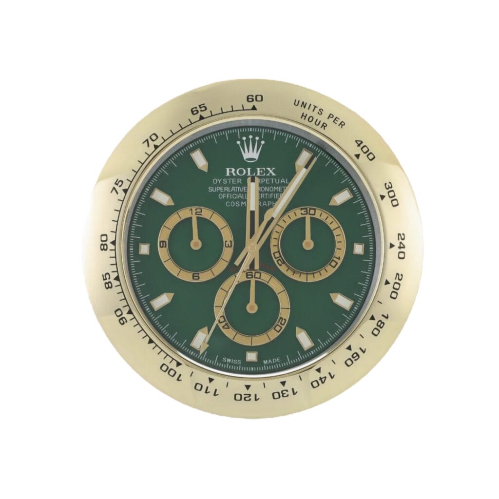 Rolex Daytona, Gold & Green | Wall Clock – Premium Rolex Wall Clock by Clocks Atelier - Luxury best wall clock